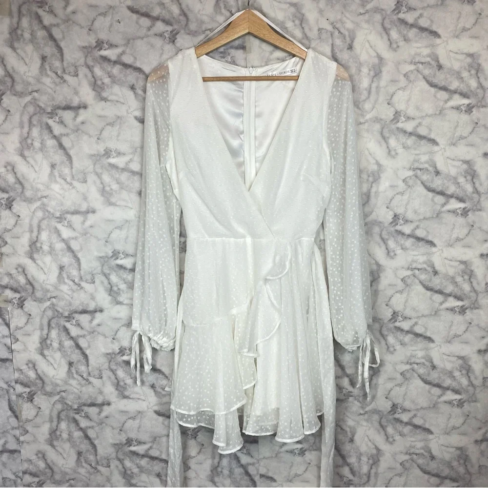 Saints + Secrets Wrap Dress with Sheer Sleeves - Picture 2 of 12